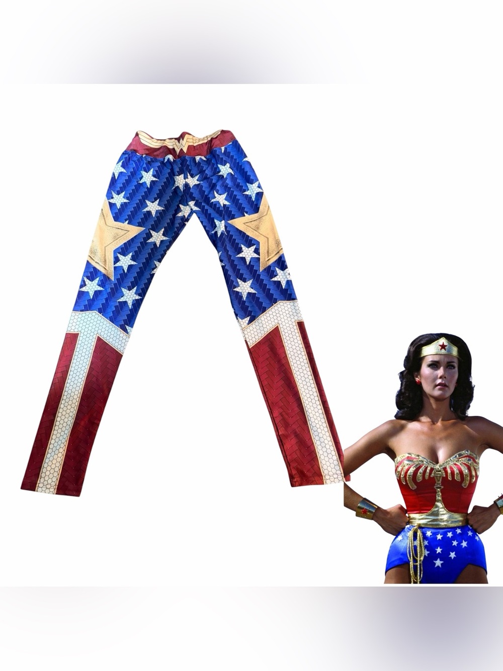 Wonder Woman Superhero Leggings Red Blue Gold Cosplay Adult Size Approx XS